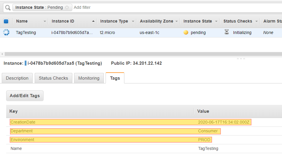 EC2 Instance Auto Tagged