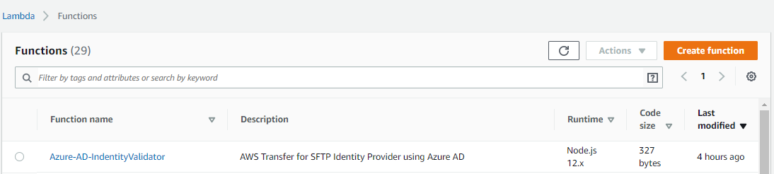 Updating AWS Lambda functions with Azure AD Identity provider for AWS Transfer for SFTP