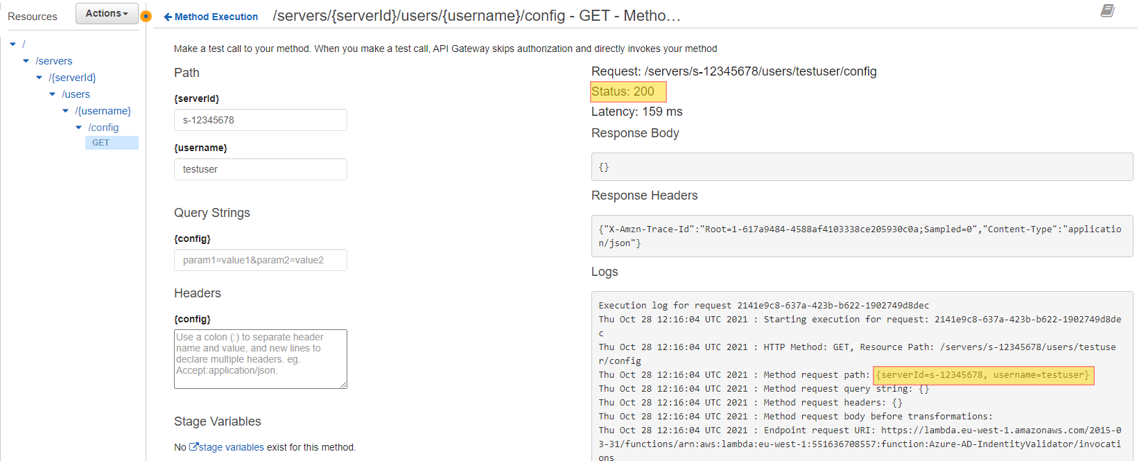 Testing Response from AWS API Gateway for SFTP Azure Identity Providier